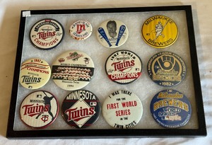 lot 11 image: Paul Molitor Minnesota Twins  Milwaukee Brewers 12 Vintage Button Collection Framed