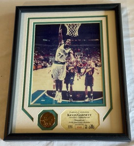 lot 198 image: Kevin Garnett Matted and Framed Photo and Limited Edition 24 kt Medallion - Minnesota Timberwolves Basketball
