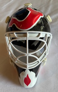 lot 210 image: Marty Broduer Mini Hockey Goalie Helmet - New Jersey Devils