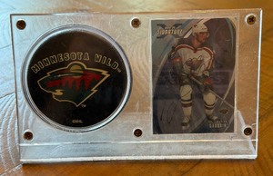 lot 9 image: Marian Gaborik Signed Hockey Card and Minnesota Wild Puck