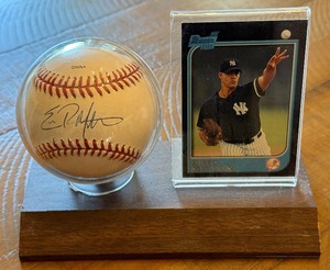 lot 20A image: Eric Milton Signed Baseball and Card Display Rawlings OLB1 Ball Minnesota Twins