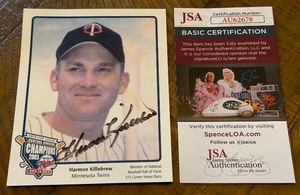 lot 26A image: Harmon Killebrew Signed Minnesota Twins Baseball Card with JSA COA