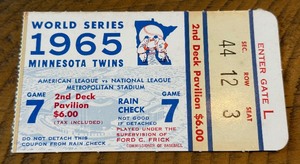 lot 5 image: 1965 Minnesota Twins World Series Game 7 Ticket Stub Vintage Baseball