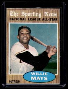 lot 5A image: Willie Mays 1962 Topps #395 Sporting News All-Star Vintage Baseball Card