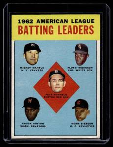 lot 6A image: Mickey Mantle 1963 Topps AL Batting Leaders #2 Vintage Baseball Card