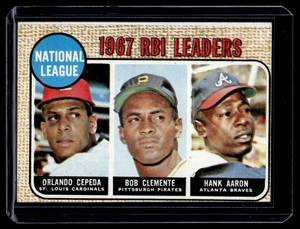 lot 8A image: Roberto Clemente  Hank Aaron  Orlando Cepeda 1968 Topps NL RBI Leaders #3 Vintage Baseball Card