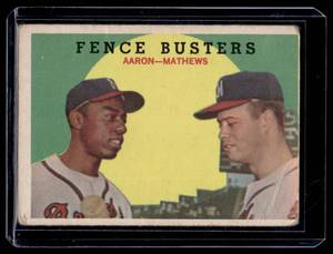 lot 10A image: Hank Aaron  Eddie Mathews 1959 Topps Fence Busters #212 Vintage Baseball Card