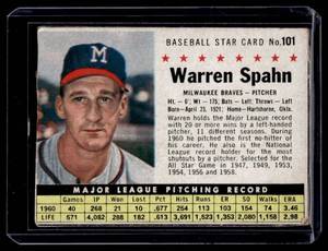 lot 43A image: Warren Spahn 1961 Post #101 Vintage Baseball Card