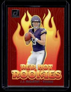 lot 80A image: JJ McCarthy RC 2024 Donruss Red Hot Rookies Insert #RHR-JJM Minnesota Vikings Football Card