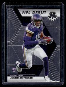 lot 81A image: Justin Jefferson RC 2020 Mosaic NFL Debut #270 Rookie Minnesota Vikings Footbal Card