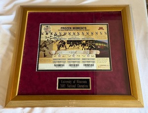 lot 93A image: University of Minnesota 2002 National Champion Golden Gophers Hockey Framed Art Autographed by Gophers Head Coach Don Lucia