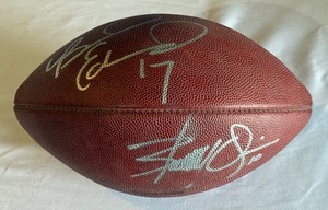 lot 95A image: Braylon Edwards & Brady Quinn Signed Wilson Gold Duke NFL Football - Cleveland Browns