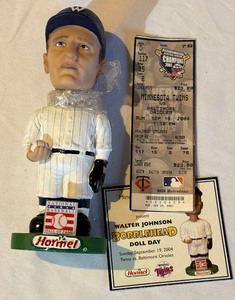 lot 145A image: Walter Johnson Bobblehead with Ticket Stub and Card - Minnesota Twins Baseball