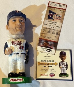 lot 149A image: Brad Radke Bobblehead with Ticket Stub and Card - Minnesota Twins Baseball