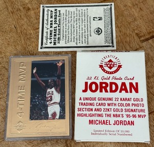 lot 22B image: Michael Jordan 22 kt. Gold Upper Deck 1996 Limited Edition - 10,000 Made