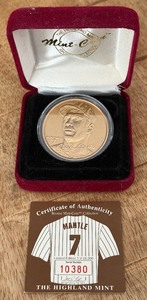 lot 24B image: Mickey Mantle Limited Edition Bronze Mint Coin By Highland - 25,000 Made