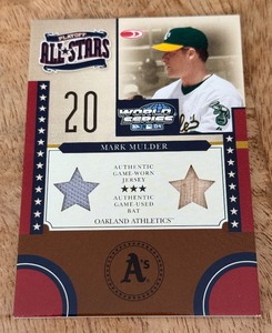 lot 26B image: Mark Mulder Game Used Dual Relic Jersey and Bat 100 2004 Donruss Playoff All-Stars #PAS-19 World Series Numbered 091100