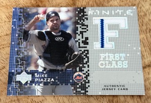 lot 34B image: Mike Piazza Game-Used Jerset 2003 Upper Deck Finite First Class #FC-MP Baseball Card