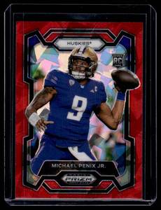 lot 171A image: Michael Penix RC Red Cracked Ice 2024 Prizm Draft Picks #101 Rookie Football Card