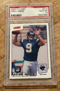 lot 74B image: Drew Brees PSA 10 Gem Mint RC 2001 Victory #415 Rookie Football Card