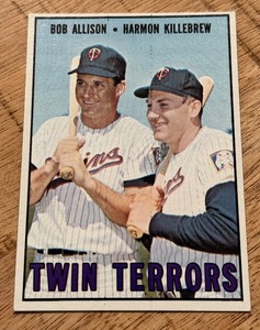 lot 77B image: Harmon Killebrew  Bob Allison Twin Terrors 1967 Topps #334 Vintage Minnesota Twins Baseball Card