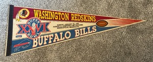lot 98B image: Super Bowl XXVI Washignton Redskins vs. Buffalo Bulls 1992 Pennant