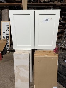 lot 12 image: 4 cabinets 36x10x15 with hardware and 8 shelfs