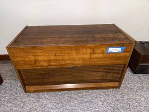 lot 80 image: Mid-Century Modern Wooden Credenza with Sliding Panel