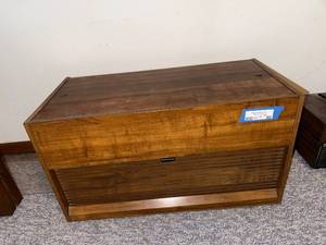 Mid-Century Modern Wooden Credenza with Sliding Panel