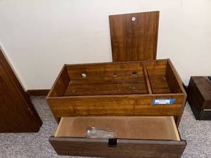 Mid-Century Modern Wooden Credenza with Sliding Panel