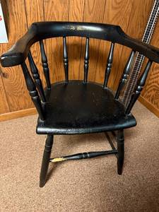 lot 99 image: Vintage Black Wood Windsor Armchair with Gold Detailing