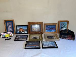 lot 25 image: Collection of Framed Train Prints and Railroad Memorabilia