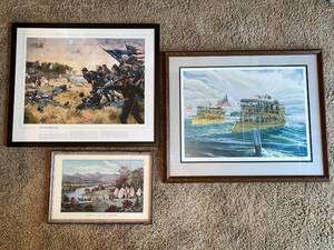 lot 41 image: Framed Historical Art Prints Collection including Gettysburg, Scenery of Upper Mississippi, and Lake Minnetonka