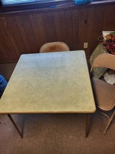 lot 124 image: Folding Card Table with 2 Metal Folding Chairs