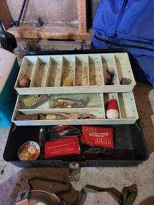 lot 157 image: Camping and Fishing Gear Collection with Backpack, Sleeping Bags, Rod, and Tackle Box