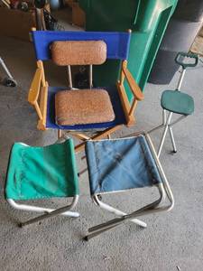 lot 159 image: Collection of 5 Folding Portable Chairs Including Director and Tripod Styles