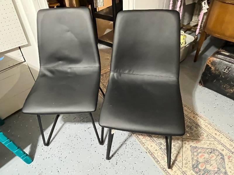 lot 160 image: Pair of Black Faux Leather Dining Chairs with Metal Legs
