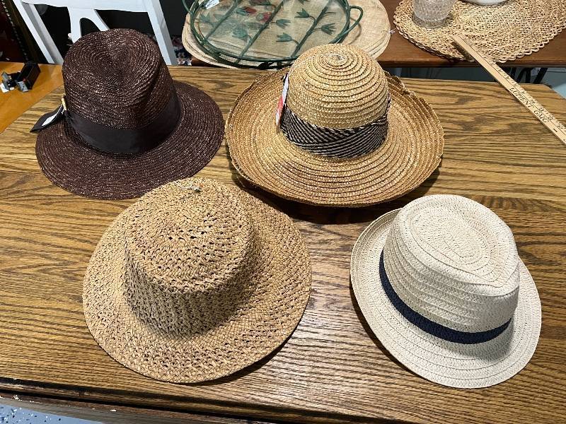 lot 84 image: Set of 4 Woven Straw Hats with Decorative Bands