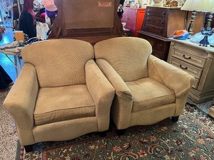 lot 2 image: Pair of Comfortable Beige Upholstered Armchairs