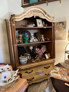lot 5 image: Vintage Distressed Finish Armoire with Shelves and Drawers -  - Contents Not Included