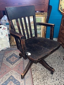 lot 19 image: Vintage Wooden Swivel Armchair with Rustic Finish