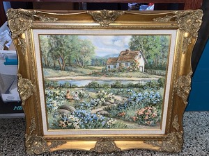 lot 20 image: Framed Landscape Painting by Fiora Cozzi in Ornate Gold Frame