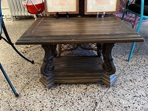 lot 22 image: Vintage Ornate Wooden Side Table with Carved Details