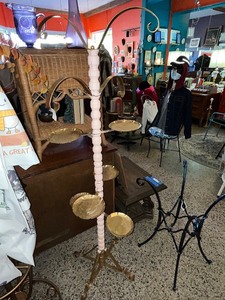lot 23 image: Ornate Multi-Level Plant Stand - Light Pink with Brass Trays