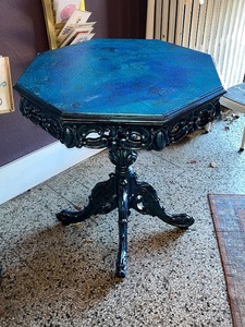 lot 136 image: Ornate Blue Octagonal Table with Intricate Detailing