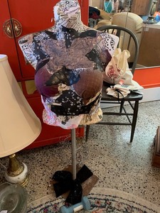 lot 140 image: Decorative Mixed Pattern Dress Form (Top half) Mannequin