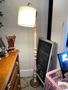 lot 130B image: Vintage Floor Lamp with Modern Shade and Ornate Base