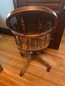 lot 142B image: Vintage Wooden Office Chair with Cane Backrest