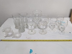 lot 65 image: Assorted Glass Drinkware Set with Wine Glasses, Highball Glasses, and Cups