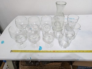 lot 69 image: Mixed Glassware Set with Wine Glasses, Tumblers, and Carafe
